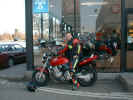 Del taking delivery of my new bike while I was in the Falkland Islands.