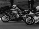 Nice black and white of me passing another rider, up the inside on the way into Clarks at Knockhill